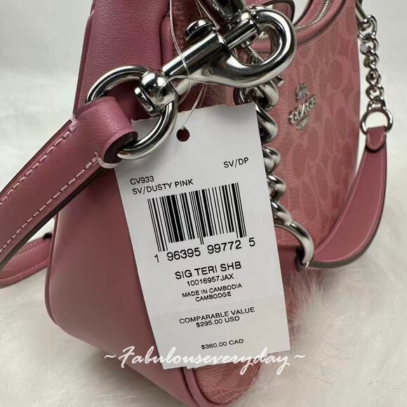 Coach Teri Shoulder Crossbody Bag In Signature Canvas/Sv/Dusty Pink CV933 NWT - Picture 6 of 10